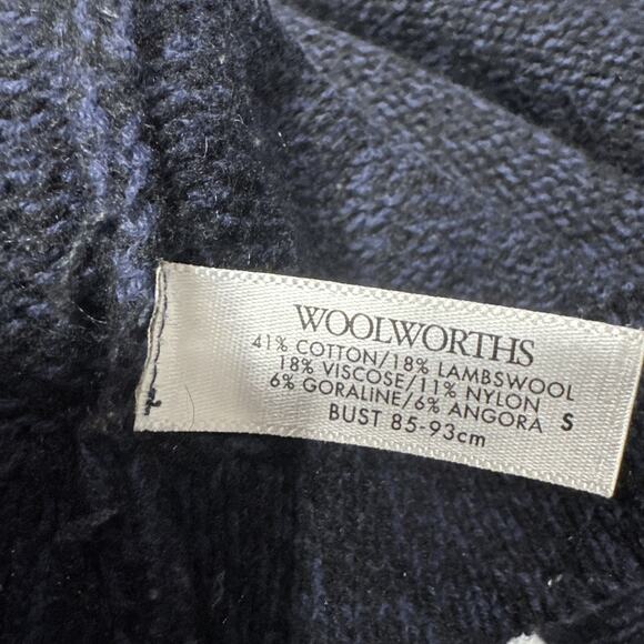 Woolworths Women's Wool Blend Cardigan Sweater Short Sleeve Collared Size S Navy - Picture 4 of 12